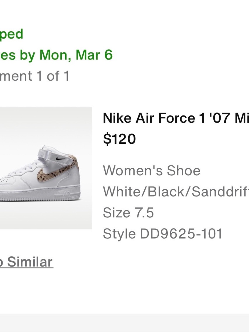 Nike Women's Air Force 1 Mid White with Black and Sanddrift Swoosh